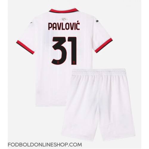 AC Milan Strahinja Pavlovic #31 Udebane Trøje Børn 2024-25 Kortærmet (+ Korte bukser)